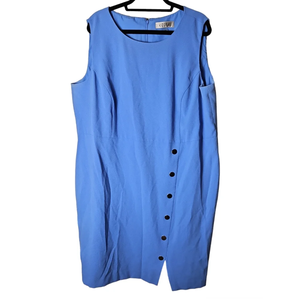 Kasper Women's Sleeveless Blue Snap-Front Sheath Dress Plus Size 22W